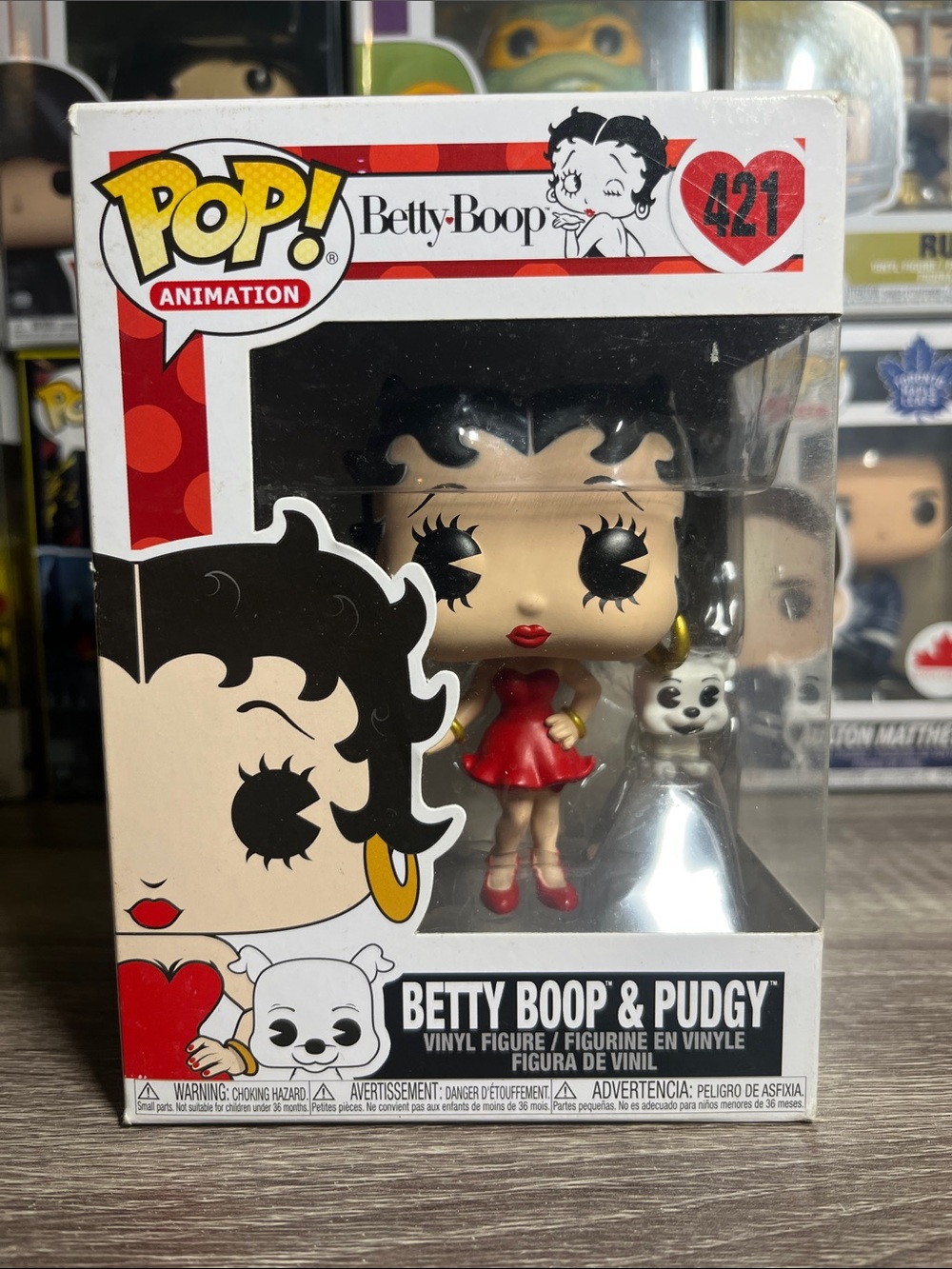 Betty Boop Vinyl Figure in Red with White Pudgy. Damaged Box